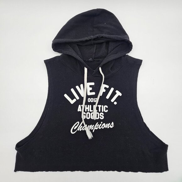 Live Fit LVFT Women's Black Sleeveless Hooded Crop Top, Size Small - Picture 7 of 12